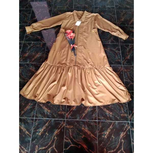 gamis syar'i resepsi dress toyobo gamis remaja dewasa coklat adem kain jatuh dress resepsi kondangan