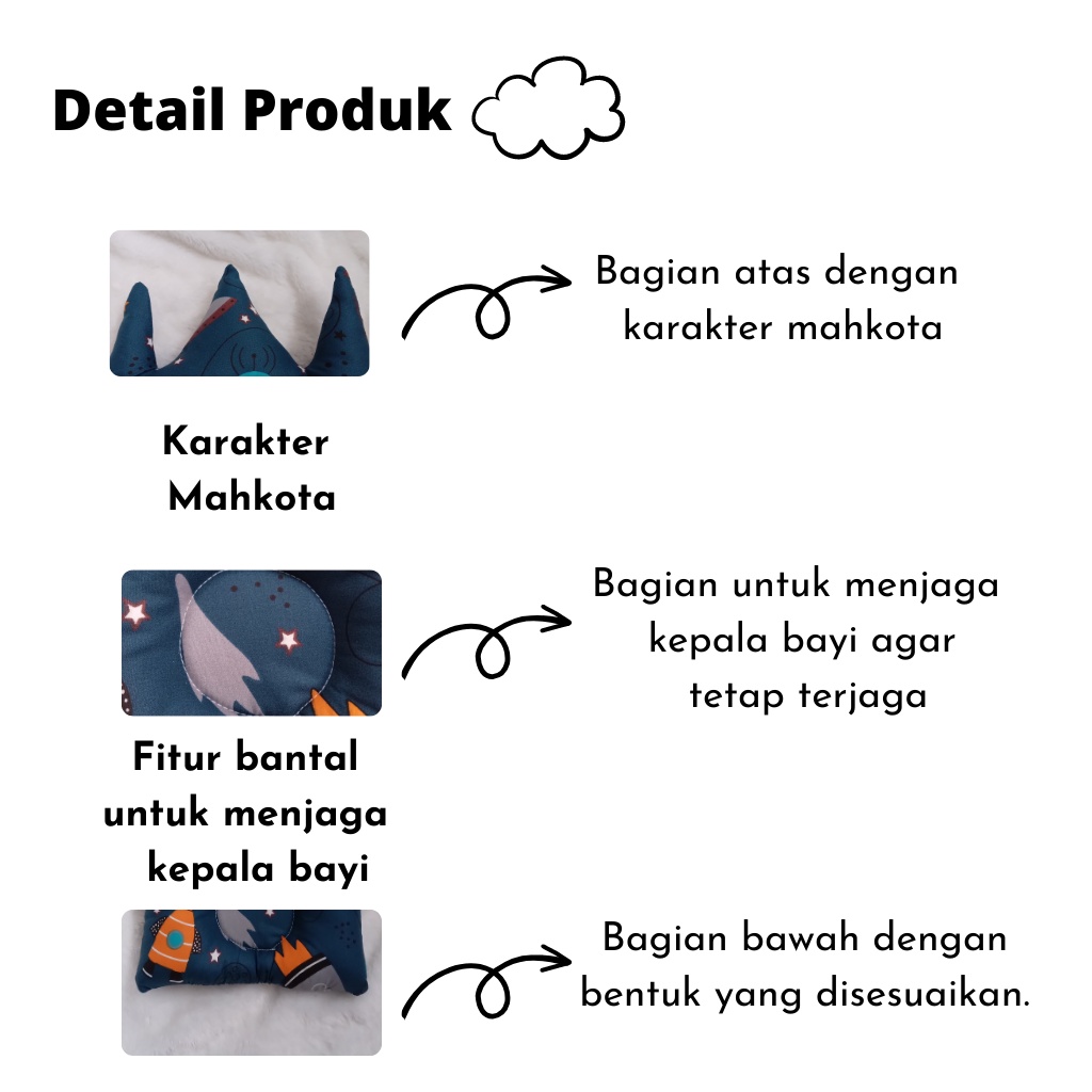 Bantal Anti Peyang Bayi Karakter Mahkota | Bantal Pelindung Bayi | Bantal Bayi