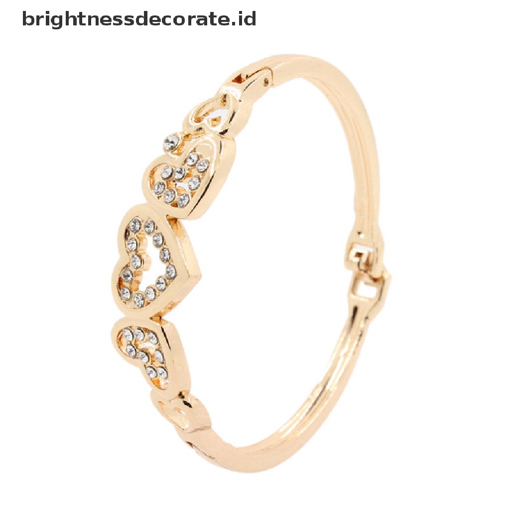 [Birth] Hot Fashion Wanita Lady Lapis Emas Kristal Cuff Bangle Cinta Hati Pesona Gelang [ID]