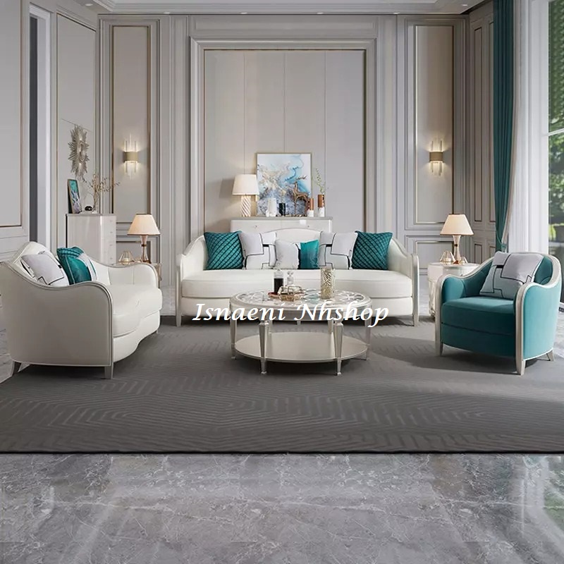 Luxury Leather Set Sofa Ruang Tamu Eropa Design/Set Sofa Ruang Tamu Furniture Mewah BERGARANSI