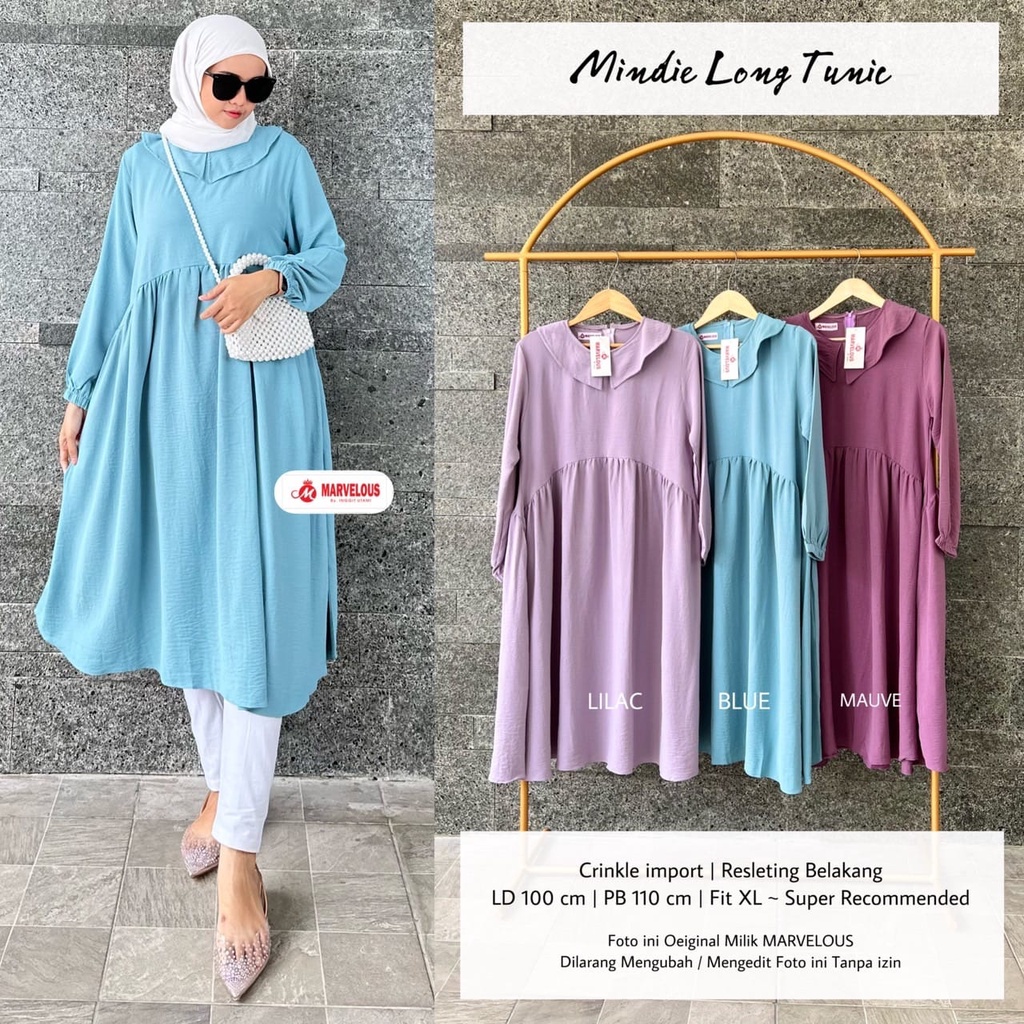 MINDIE MIDI DRESS / 19.7 / BAHAN ARIFLOW PREMIUM / LD 100 CM / PB 110 CM / ALLSIZE / FIT XL / MARVELOUS
