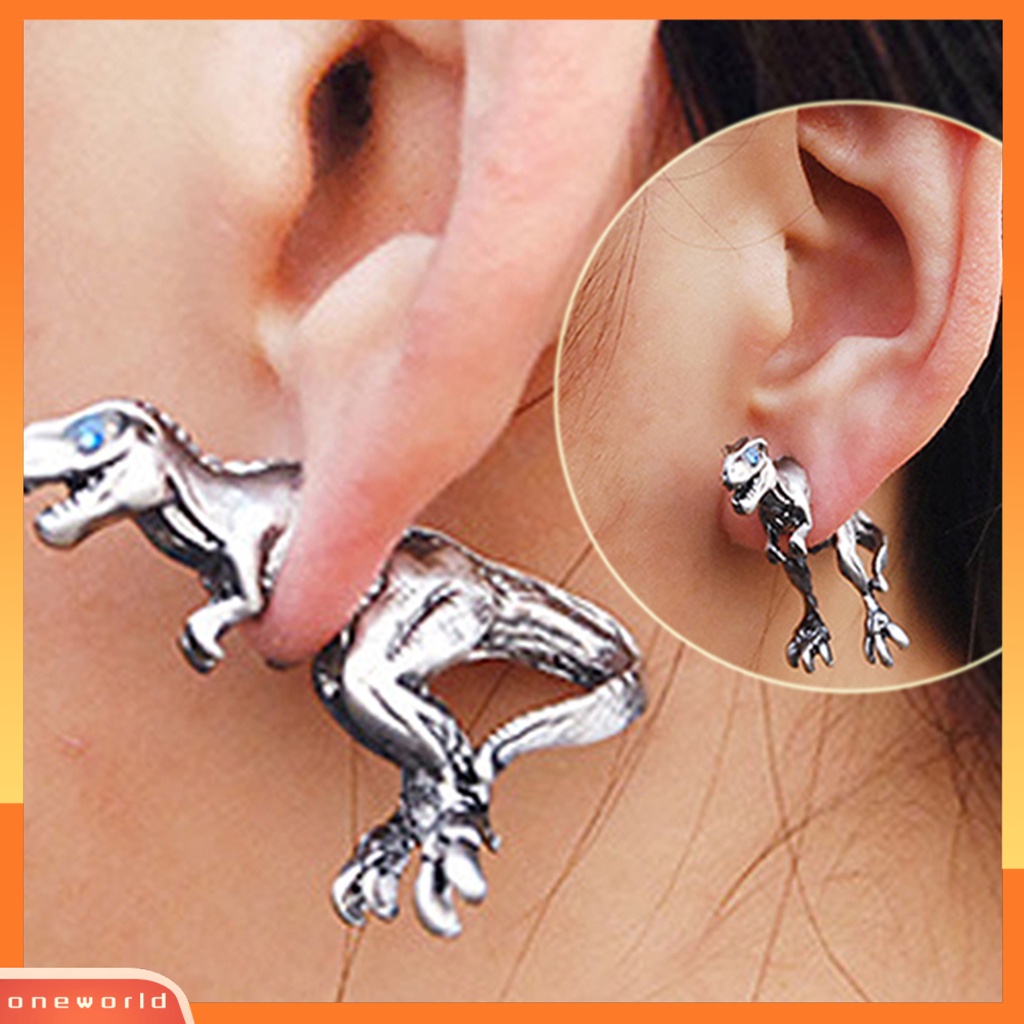 [oneworld] Ear Studs Punk Bentuk Dinosaurus Alloy Indah 3D Anting Tusuk Hewan Untuk Pesta