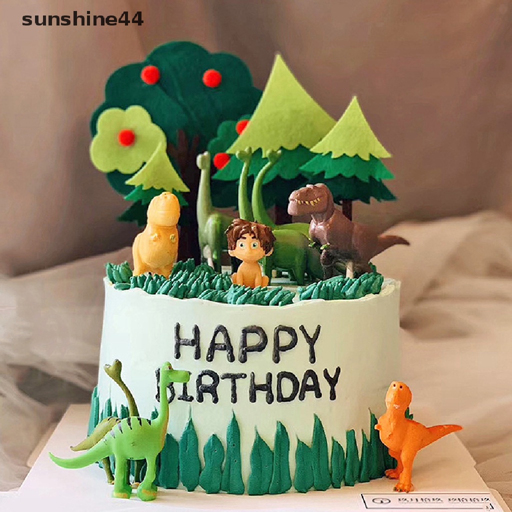 Sunshine 16Pcs/Set Topper Kue Dinosaurus Happy Birthday Jungle Safari Party Dekorasi Kue.