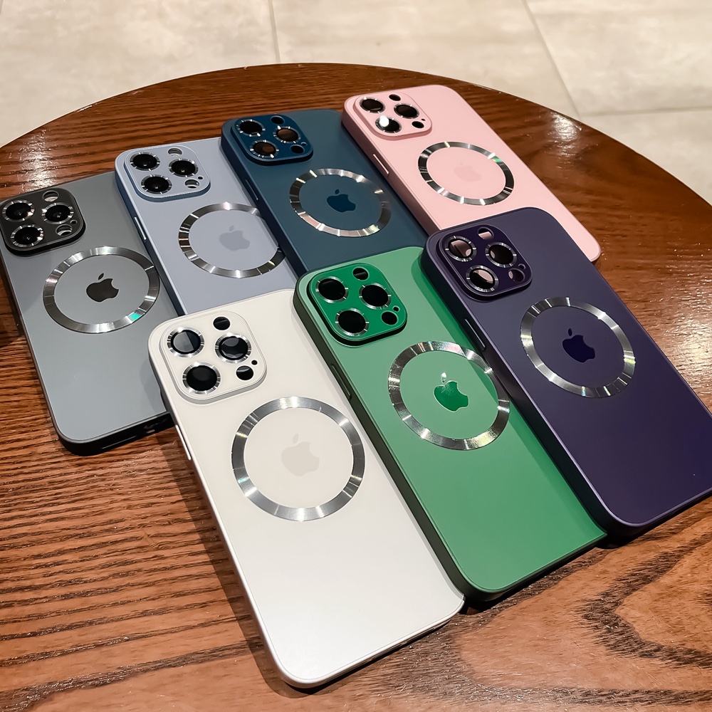 Casing Handphone Magnetik Kaca Tempered Untuk Iphone14Plus13 14 Pro Max12 Pro MAX Hard Case Pelindung Kamera Matt Casing iPhone