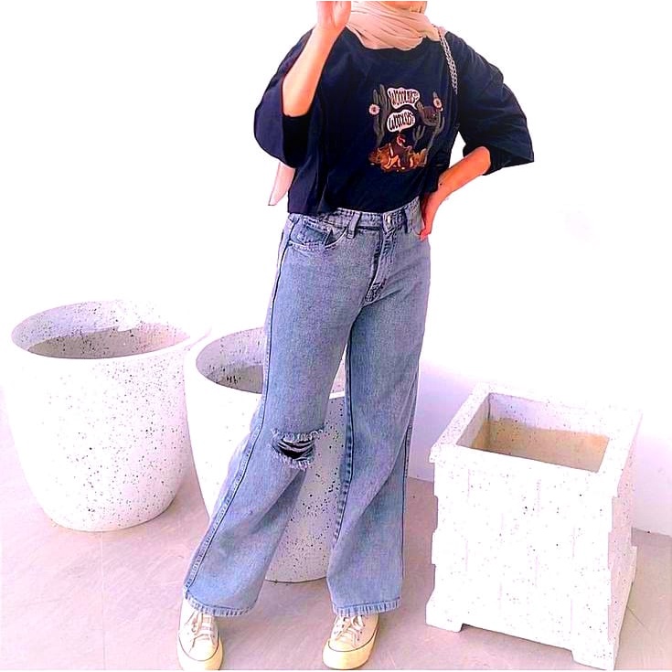 Jumbo Highwaist Kulot Loose Ripped Jeans Big Size 27-42