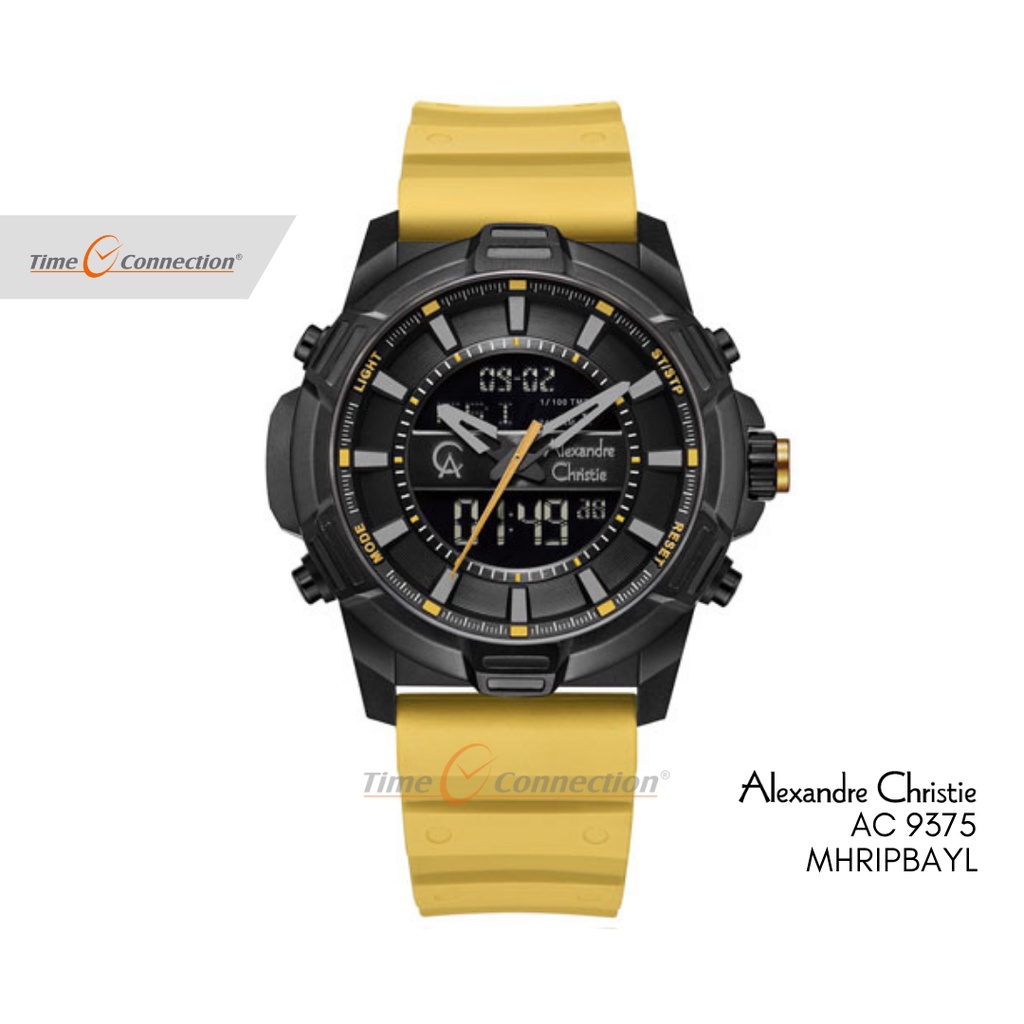 Alexandre Christie AC 9375 MHRIPBAYL Kuning Hitam Original / Jam Tangan Pria Analog Digital