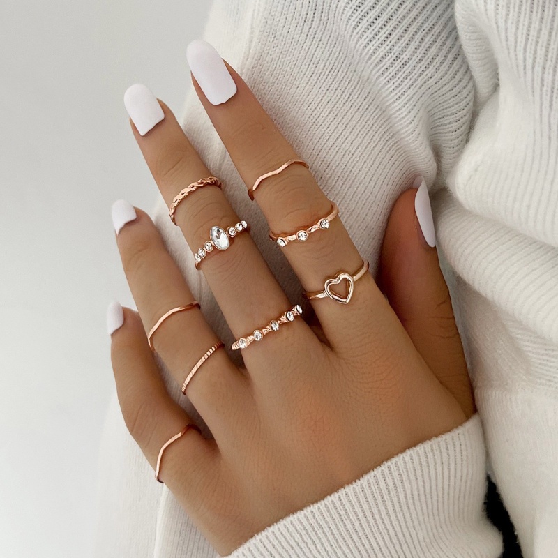 Roselife 9 Pcs Vintage Boho Emas Susun Cincin Set Untuk Wanita Gadis Chic Geometris Zirkon Buku Jari Cincin Fashion Perhiasan