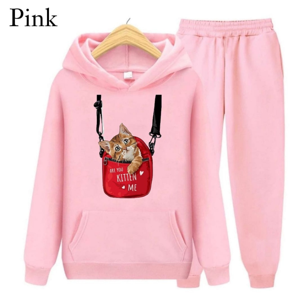 Hzl_outfit Setelan Sweater Hoodie Anak Cat Bag/ Hoodie Setelan Anak Anak S.M.XL BISA BAYAR DITEMPAT