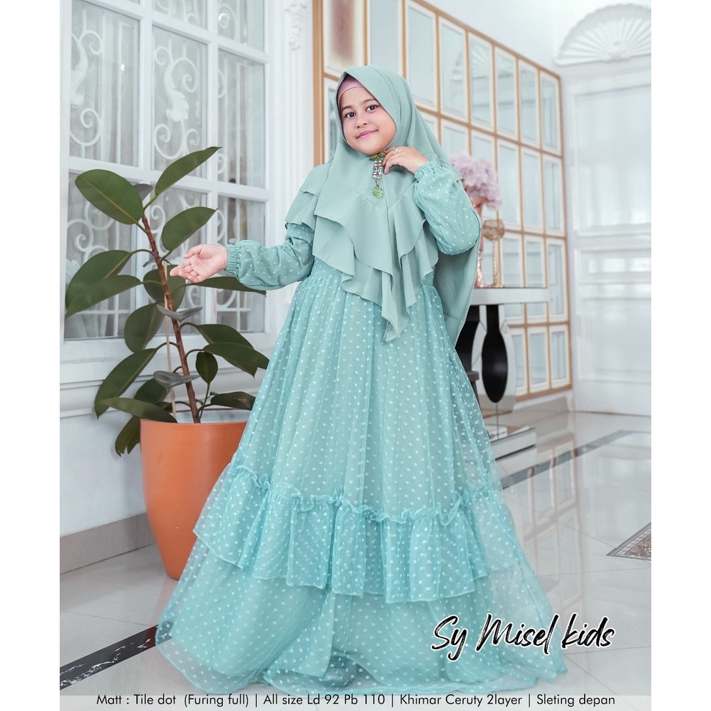 GAMIS SYARI ANAK MISEL MOTIF POLKADOT SET KHIMAR