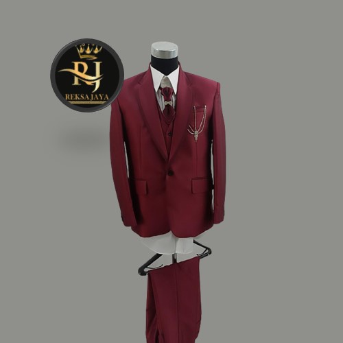 Jas Pengantin Pria Semi Wol Premium 1 SET Warna Maroon