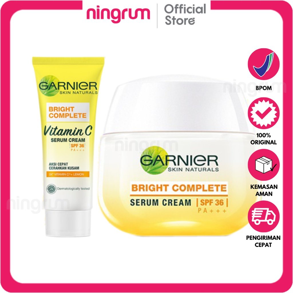 Ningrum - Garnier Bright Complete Vitamin C Serum Day Cream SPF 36/PA+++ 20/50 ml | Krim Pagi Siang Kuning Yuzu Mousturizer Vit C Skincare Pelembab Wajah Original BPOM - 8309