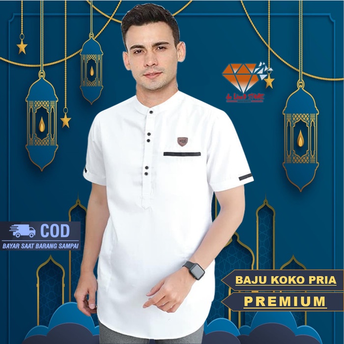 [[READY COD]] Baju Koko Pria Rabbani Premium Lengan Pendek Polos Warna Putih Modern - M, Putih