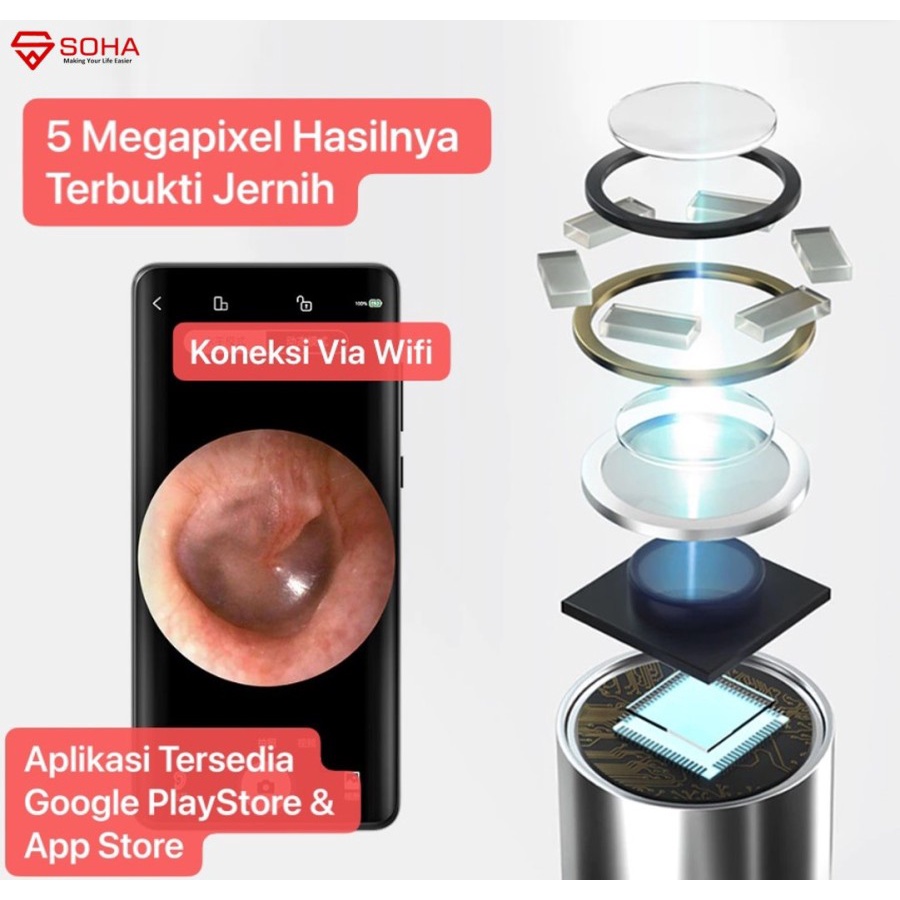 P40 Endoscope Ear Cleaning Spoon WIFI Earpick Korek Kuping Visual IOS Android Pembersih Endoskopi Telinga Visual HD 5MP Pembersih Kamera Mini 3.9mm