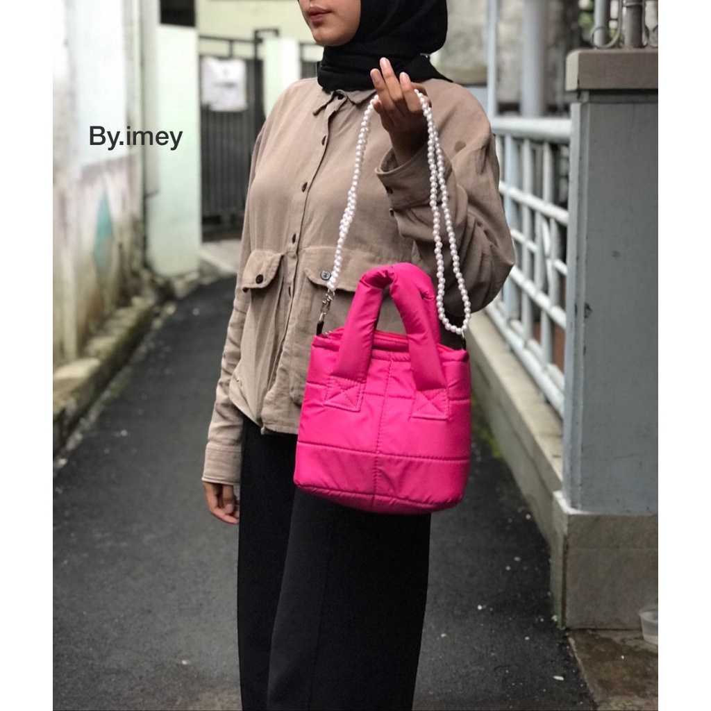 NIQABIS Tas Selempang Wanita Puffy Bag Strap Macrame dan Mutiara Slingbag Cewek Murah