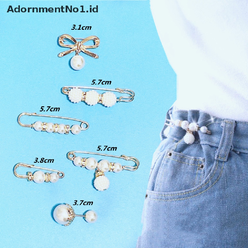 [AdornmentNo1] 6pcs/set Mutiara Bros Pengencang Pinggang Pin Lebih Kecil Membuka Bawah Bros [ID]