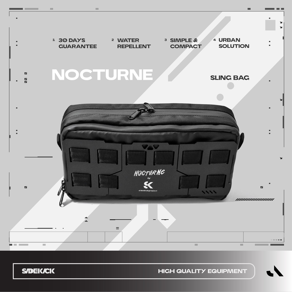 Sidekick Project NOCTURNE Tas Selempang Pria Warna Hitam Bahan Polyester Ukuran 28,5 x 8 x 14,5 CM Organizer Sling Bag