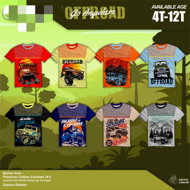 Kaos Atasan Lengan Pendek Anak Laki Laki Offroad 4-11  Tahun Series Offroad