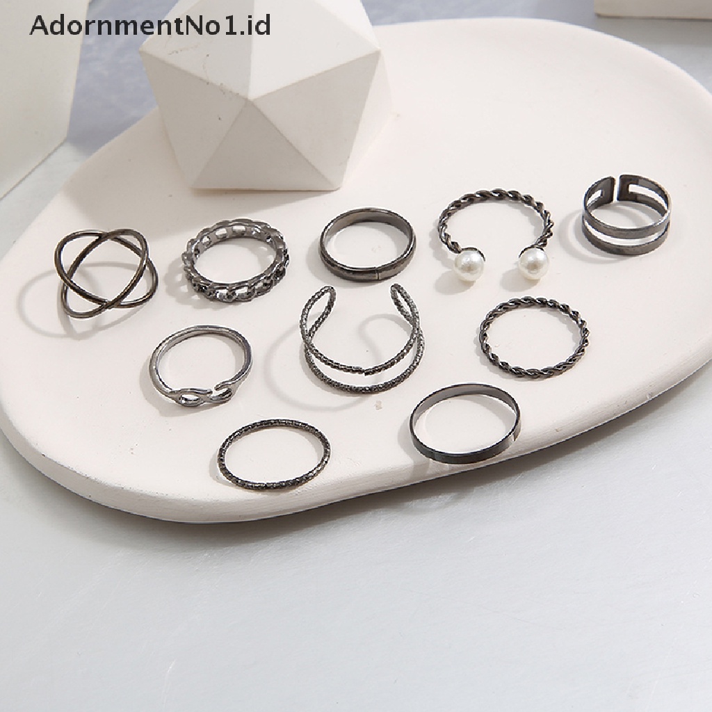 [AdornmentNo1] Vintage Gothic Metal Rings Set Untuk Wanita Gadis Geometris Retro Multi Knuckle Joint Finger Ring Kepribadian Ular Perhiasan Trendi [ID]