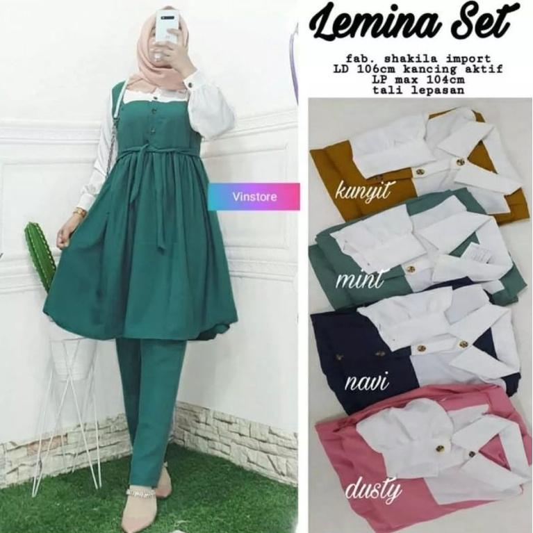 [KODE PRODUK KIT776557] Set Wanita Lemina Dewasa Import Baju Moscrep Kekinian