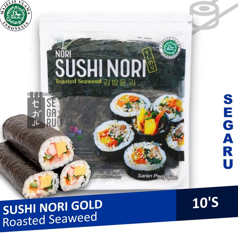 

❤[PROMO ⚡ALE!!!]❤ Sushi Nori Sheet Gold 10 Lembar | Sushi Roasted Rumput Laut Halal MUI