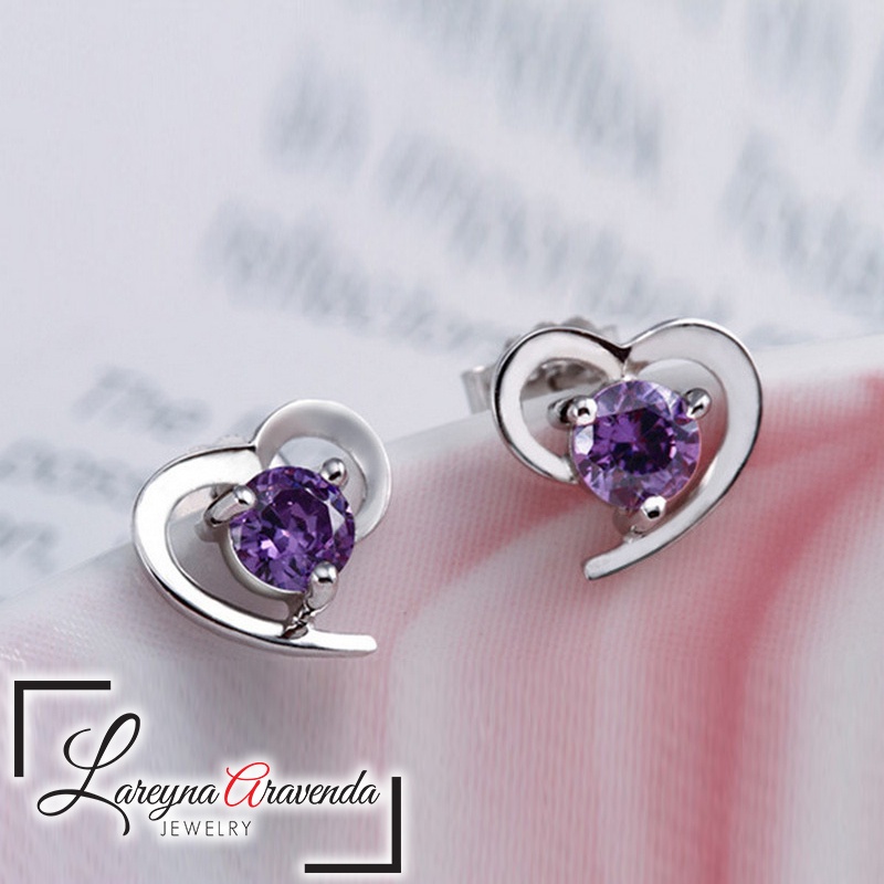 Anting Wanita Silver S925 Model Love Kristal Crystal Anti Karat Non Alergi AT017