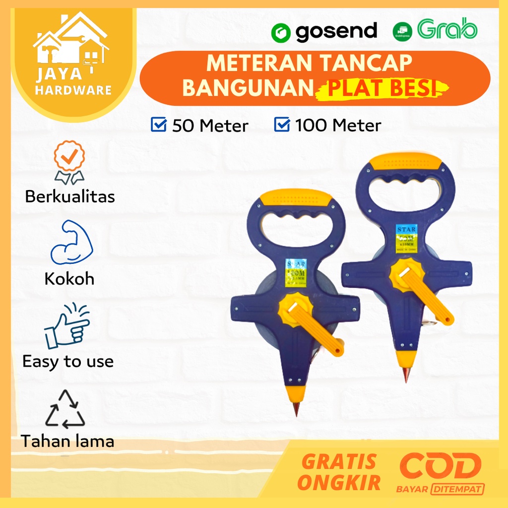 Meteran Gulung Tancap Tanah Rol 50 Meter Roll 100 Meter Plat Besi Fiber Alat Perkakas Tukang Pertuka