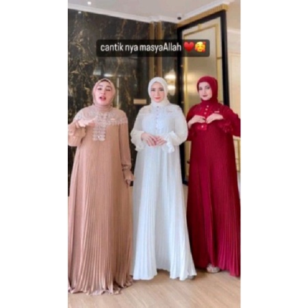gamis plisket brukat rempel dada Shella saukia