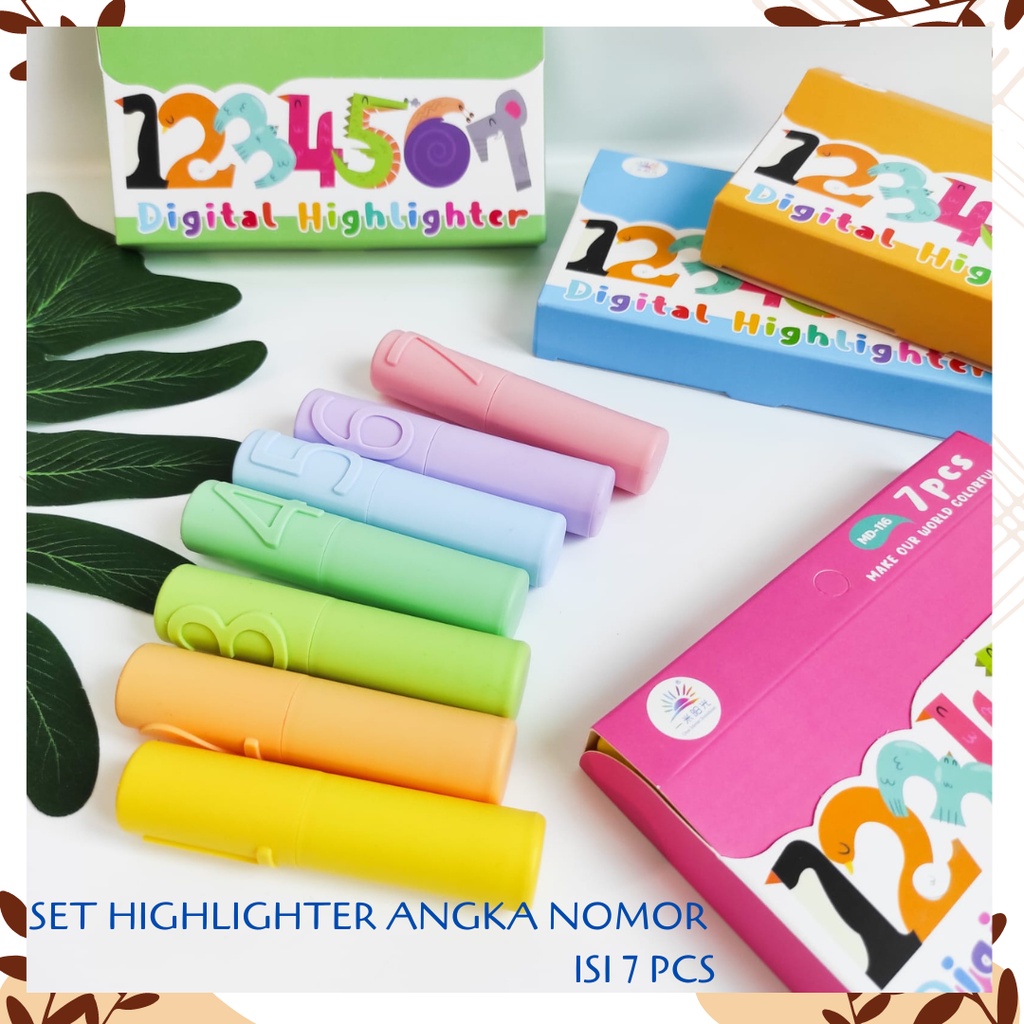 

SET HIGHLIGHTER ANGKA / NOMOR 1 BOX ISI 7 PCS WARNA WARNI SPIDOL PASTEL STABILO