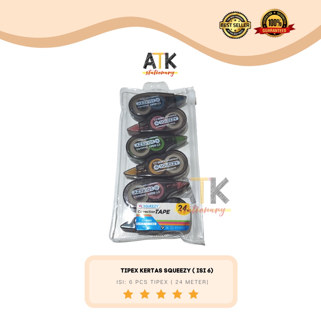 Tipex Kertas Squeezy 1 Set isi 6 / Correction Tape / Tip-EX Roll Murah