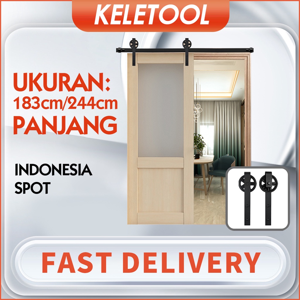 rel pintu sleding Kit Perangkat Keras Pintu Gudang Geser Baja Geser Rel Gantungan Gantungan Gantunga