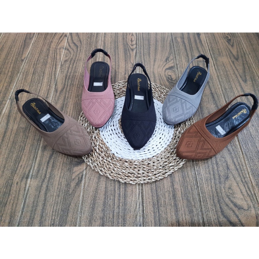 SANDAL BAPAU RAJUT IMPORT WANITA KARET BELAKANG BERKUALITAS/SENDAL SLOP/SENDALFLAT/SEPATU FLET