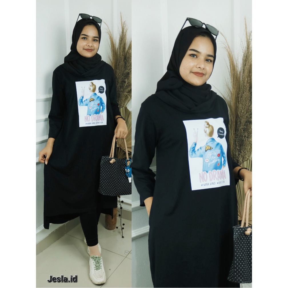 NO DRAMA MIDI DRESS BAHAN KAOS KATUN COMBED 24s MOTIF POLOS UKURAN S M L XL XXL MIDI DRESS TERBARU 2023 KEKINIAN LONG RUNIK JUMBO KOREAN STYLE MUSLIM FASHION WANITA MUSLIM