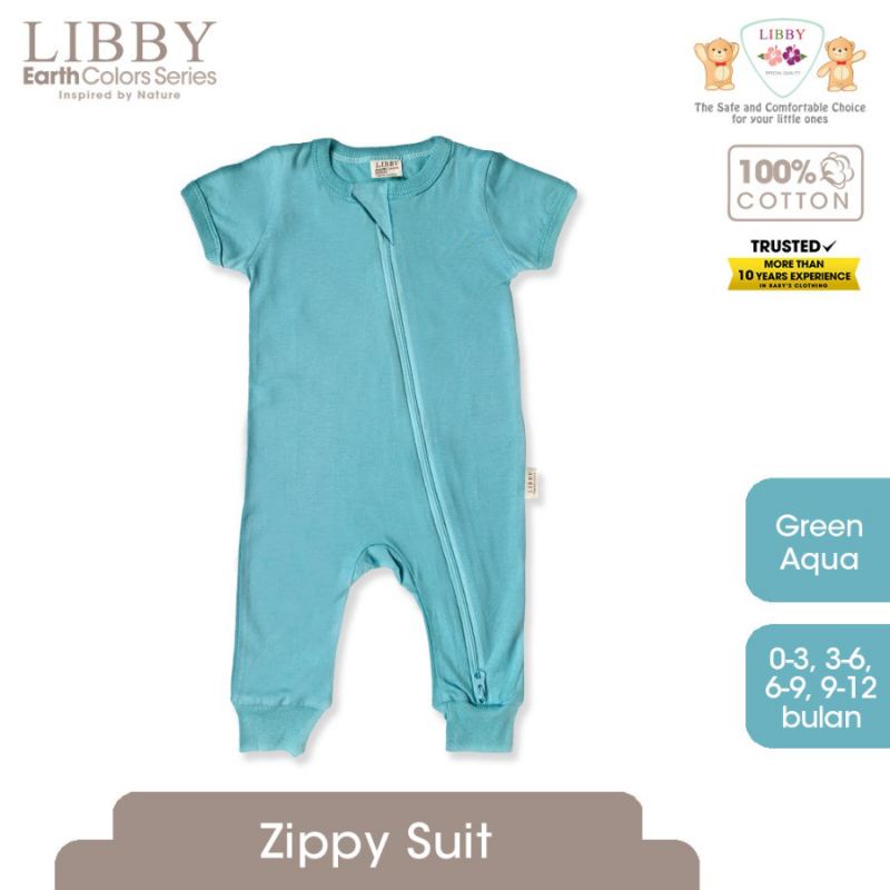 Libby Sleepsuit Zipper Cotton Earth Color / slepsuit Libby tangan panjang/sleepsuit libby polos tangan pendek