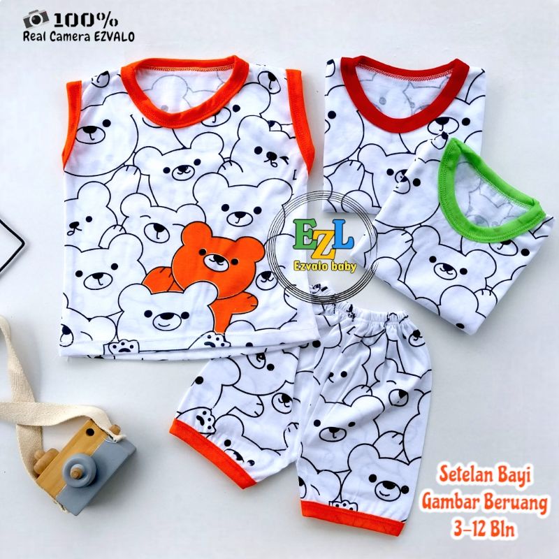 BAJU BAYI SETELAN GAMBAR BERUANG LUCU 3-12 BULAN