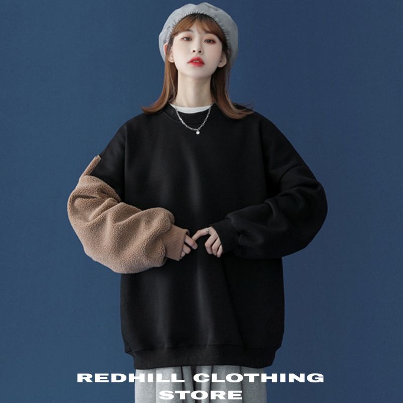 SWEATER CREWNECK BORDIR BULU TEDDY BEAR UNISEK OVERSIZE|SWEATER HOODIE KOREA