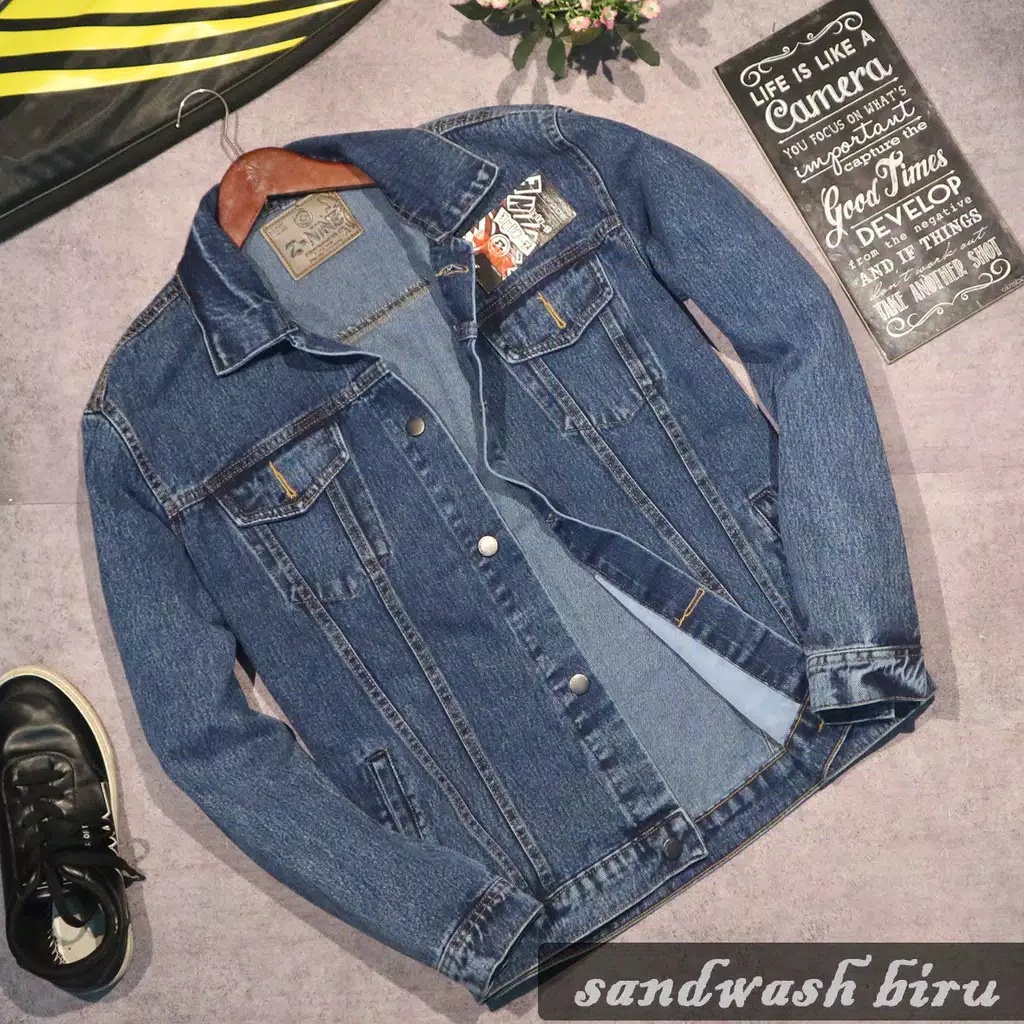 Jaket Jeans Wanita Oversize Terbaru Korean Style Kekinian Import Sanwash blue Hitam Sobek Premium