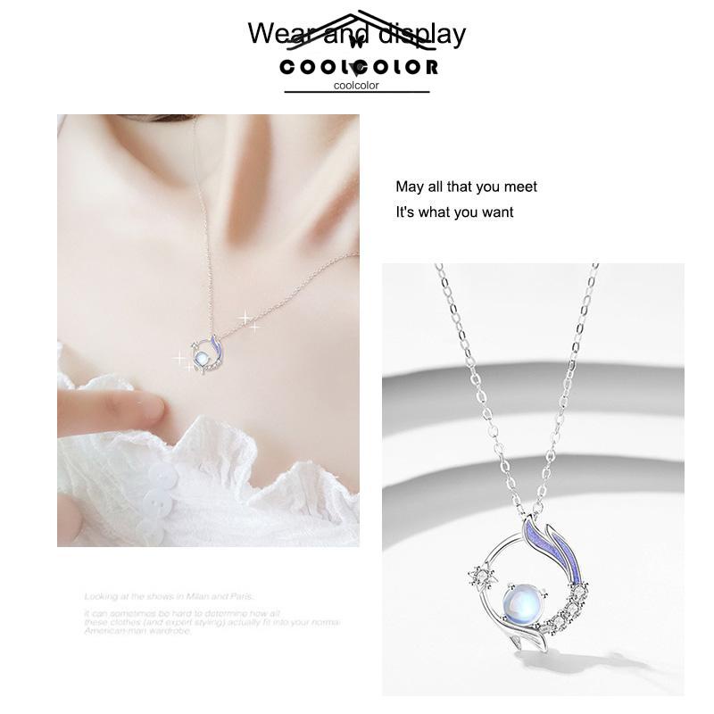 COD❤️Kalung Rantai Klavikula Liontin Moonstone Gaya Korea Silver Untuk Wanita Aksesoris Perhiasan- cl