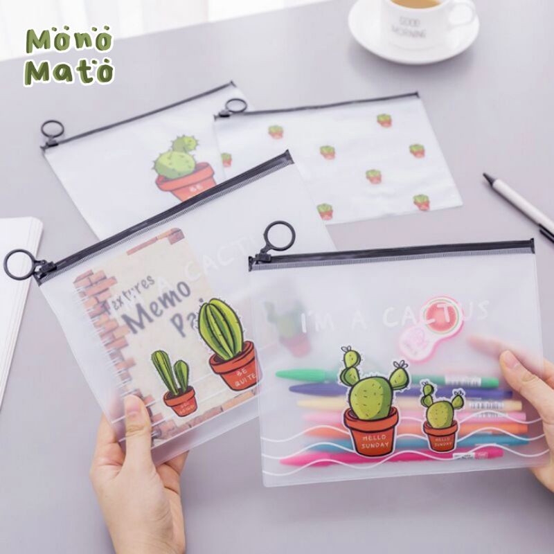 

MONOMATO.ID - ZIPPER BAG / PENCIL CASE / KOTAK TEMPAT PENSIL LUCU CUTE TRANSPARANT MOTIF KARAKTER KAKTUS CACTUS DINO ALA KOREA