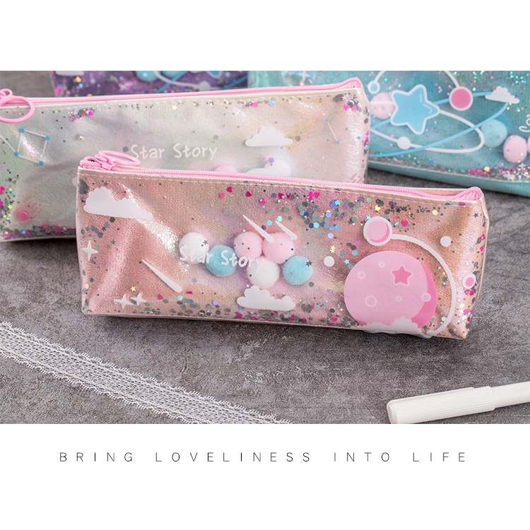 [Gongjin] Tepak Pensil Anak GALAXY / Kotak Penyimpanan Pencil Case Lucu Korea Sequin Cute Sekolah