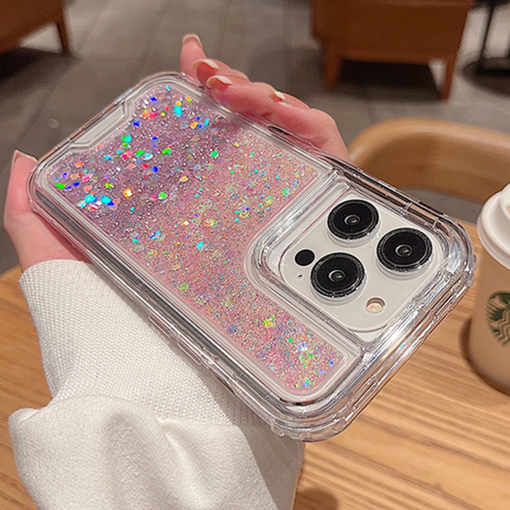 IPHONE Casing Ponsel 3in1 Sequin Gradasi Glitter Bening Untuk Iphone11 12 13 14 Pro Max7 +8 14 Plus12 13 Casing Mini X XR XS Max Sparkling Shockproof