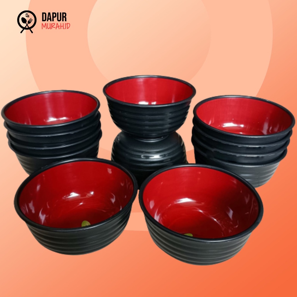 DM - Mangkok Mangkuk Plastik Ramen Kuah Sup Soup Sayur Bulat Jepang 568 CNP New Cornelius Motif Ulir Hitam Merah BPA Free