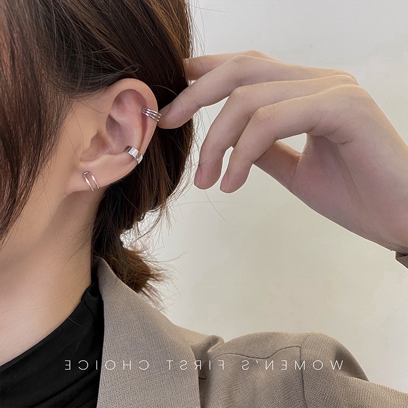 YEEZII Fashion Anting Klip Perak Sederhana Hypoallergenic Open Earring Earing Tanpa Tindik Untuk Perhiasan Aksesoris Wanita