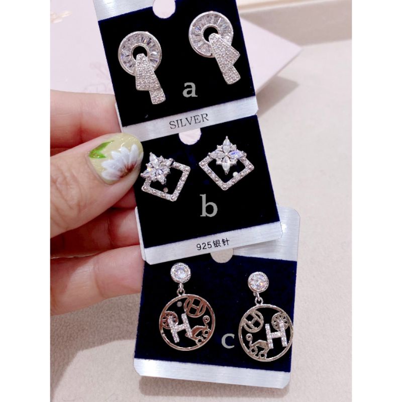 Anting Silver925 perak mata kilau Starling Silver Zircone Premium Quality Mata Kilau Anti Karat Anti Alergi Earring Fashion Import Branded Band A3