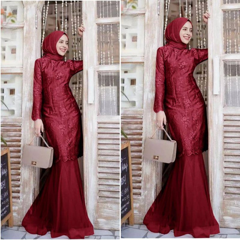 DRESS DUYUNG SIZE M, L, XL, XXL MAXY NADIA DRESS MERMAID BRUKAT MODEL TERBARU GAMIS PESTA KONDANGAN 