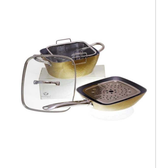 VICENZA Square Cookware Set V5492-G 5Pcs &amp; Round Cookware Set V5491-G 5 Pcs