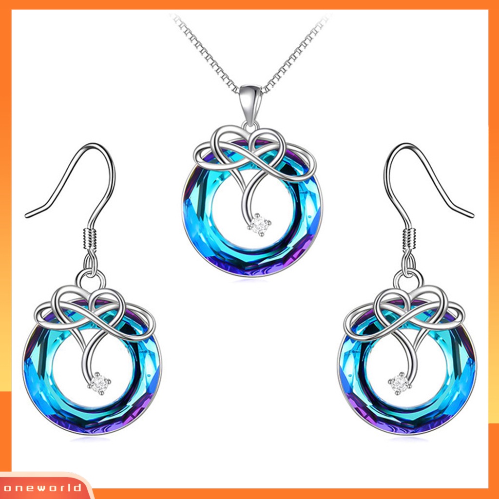 [ONWL] 1set Set Perhiasan Wanita Romantis Geometris Infinity Cinta Liontin Bulat Kilau Terang Hias Rantai Klavikula Biru Menjuntai Anting Set Perhiasan Pengantin Pakaian Sehari-Hari