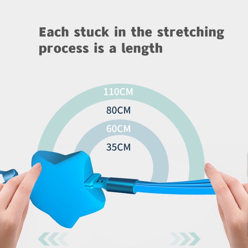 Lucky Star Penyimpanan Teleskopik Satu Drag Tiga Kabel Data Tarik Tunggal Pengisian Cepat Bintang Berujung Lima Macaron 3in1 Kabel Cas Hp