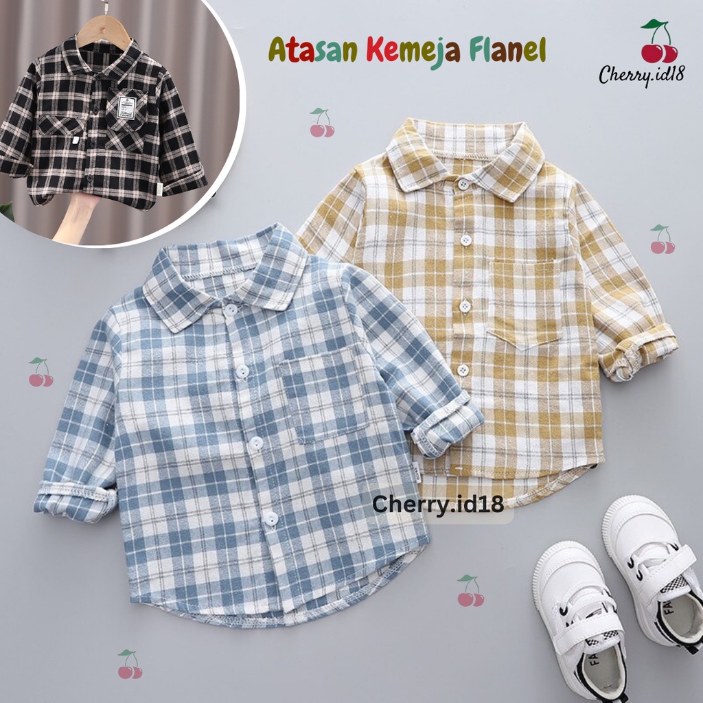 Cherry COD Kemeja Anak Flanel / Kemeja Anak Import / Atasan Anak Laki - Laki / Kemeja Anak Lengan Panjang - AK004