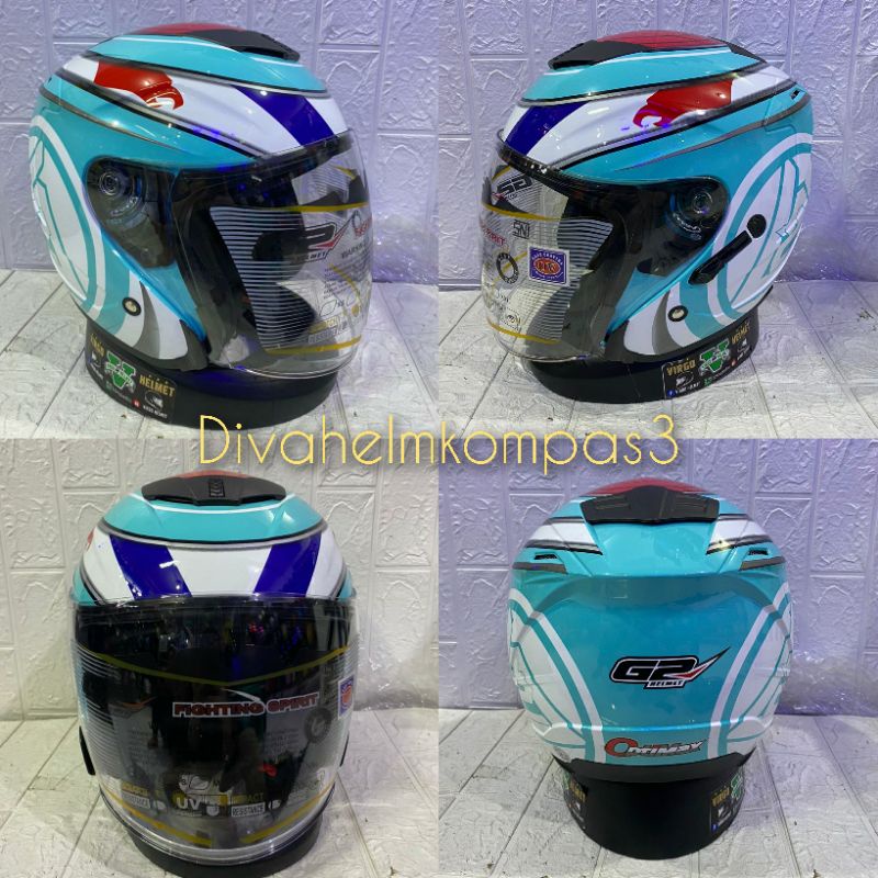 Helm G2 optimax motif Aquamarine double visor terbaru|G2 Optimax