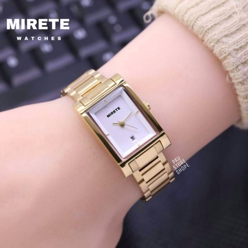 Jam Tangan Wanita Mirete Original Analog  Tanggal Aktif Tahan Air Strap Rantai Stainless Steel | Jam Tangan Kasual Wanita Import Water Resistant Free Batrai Cadangan